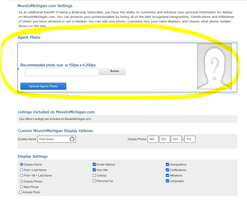 Move in Michigan settings page